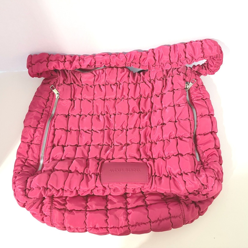 Alexis Bendel Hot Pink Quilted Analog Overnight Puffer Tote Bag Ruched